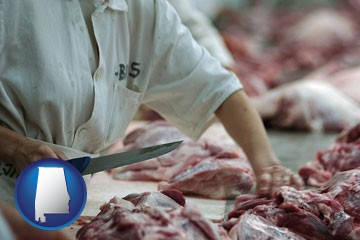 a meat processing worker - with Alabama icon