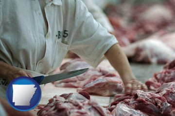 a meat processing worker - with Arkansas icon