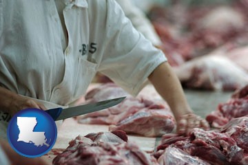 a meat processing worker - with Louisiana icon